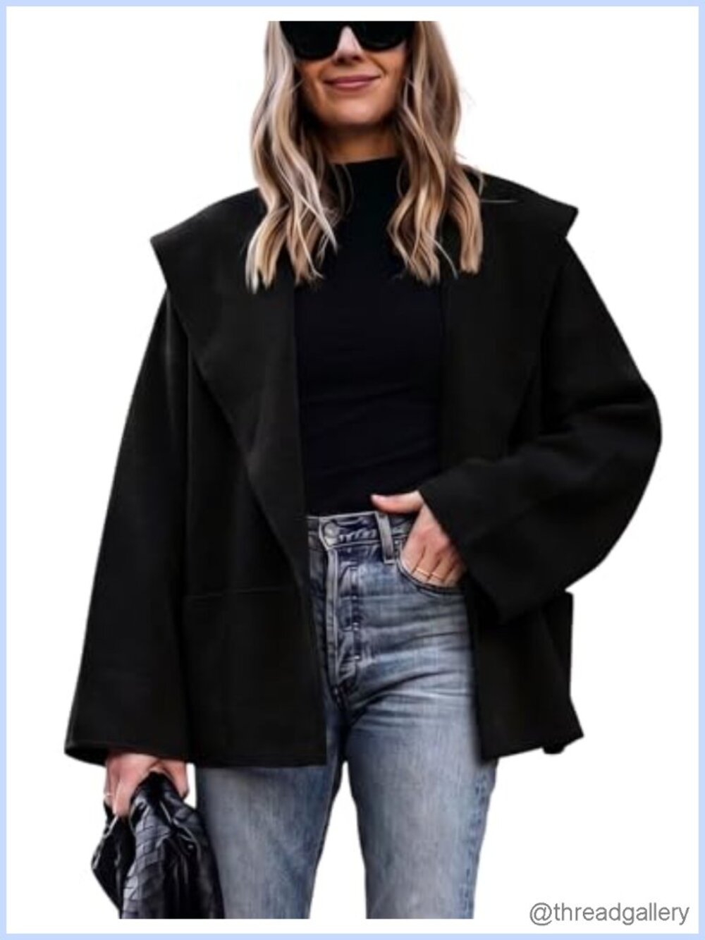 Hooever Women's Oversized Cropped Shawl Collar Cardigan Knit Sweater